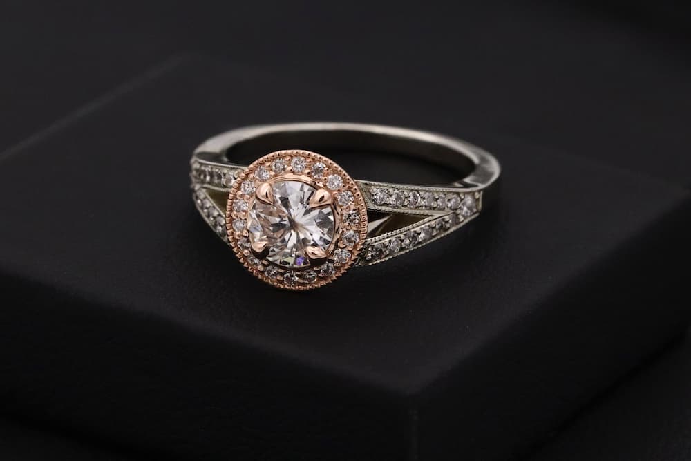 A fine diamond ring from rose and white gold.