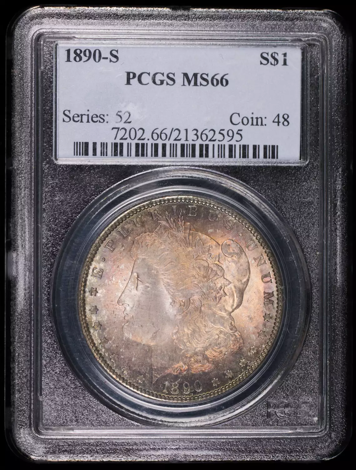1890 S Morgan Silver Dollar PCGS MS-66 Rainbow Toning