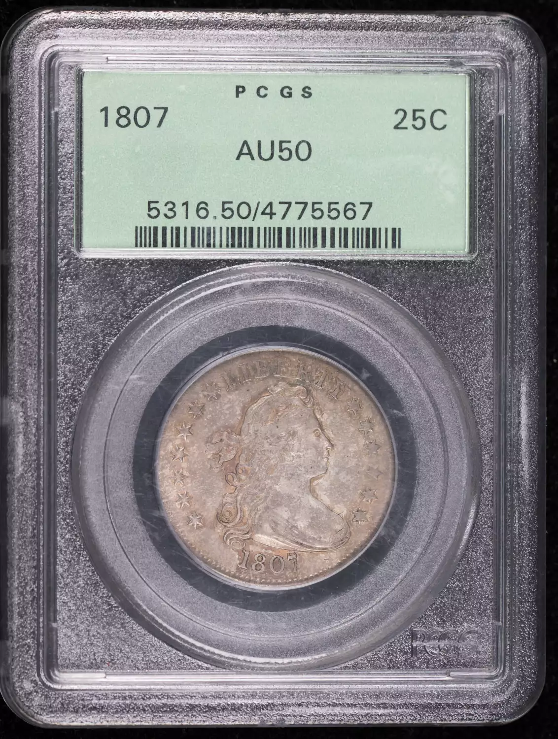 1807 P Quarter Dollars Draped Bust PCGS AU-50 OGH