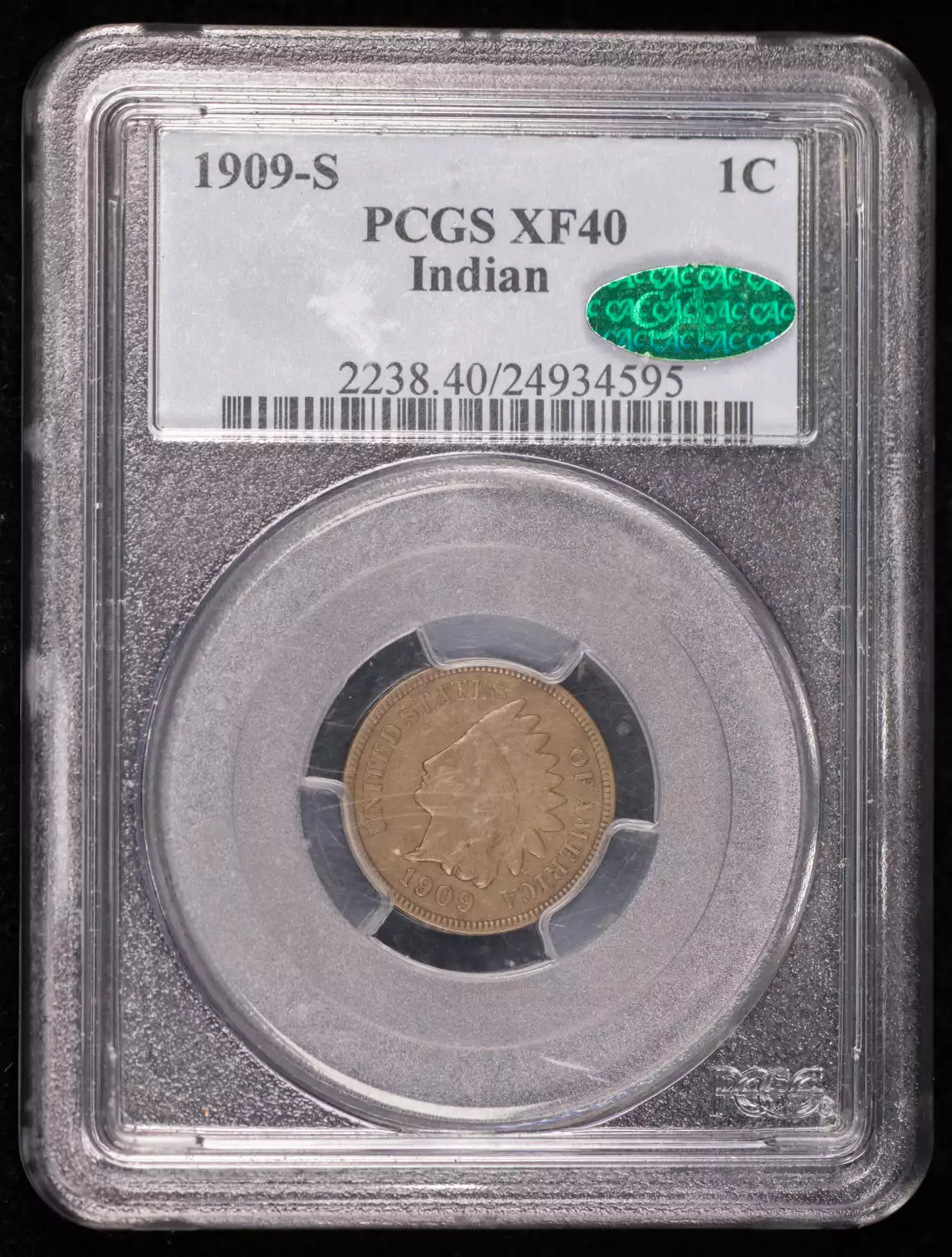 1909 S Small Cents Indian Head PCGS XF-40 BN CAC Indian CAC
