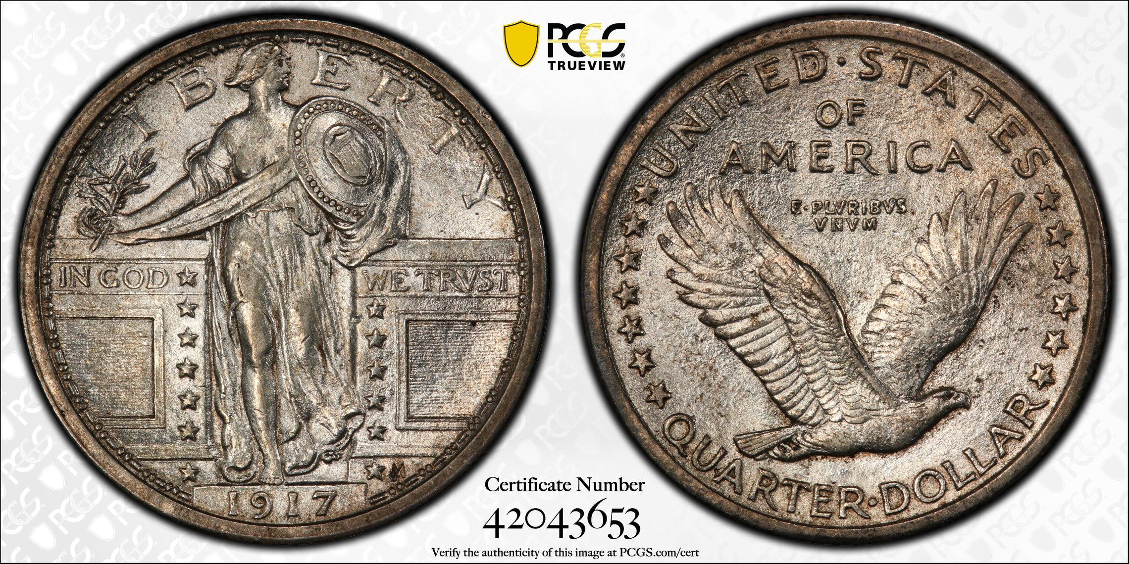 1917 P  Type 1 Quarter Dollars Standing Liberty Quarter PCGS AU-58 FH