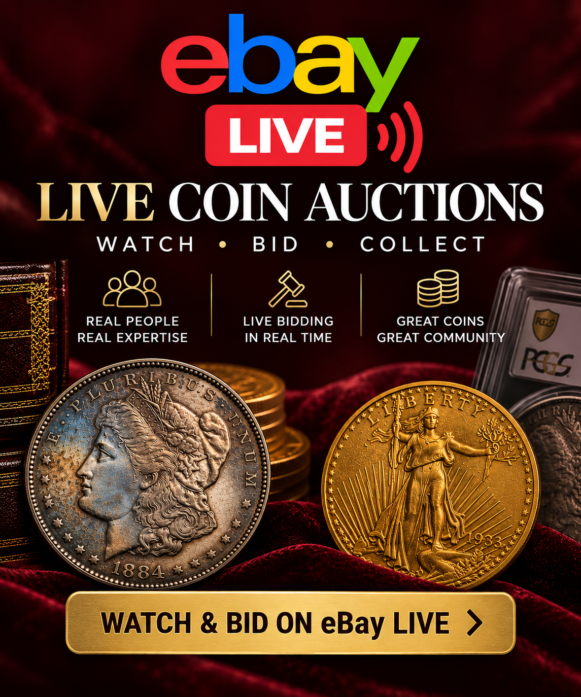Watch and bid in Hertel's Coins live coin auctions on eBay Live