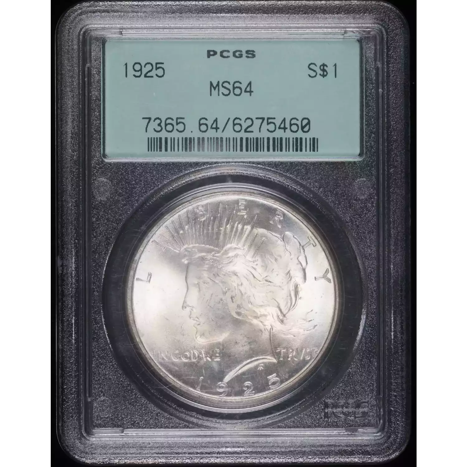 1925 Peace Silver Dollar PCGS MS-64 OGH - Hertel's Coins Inc.