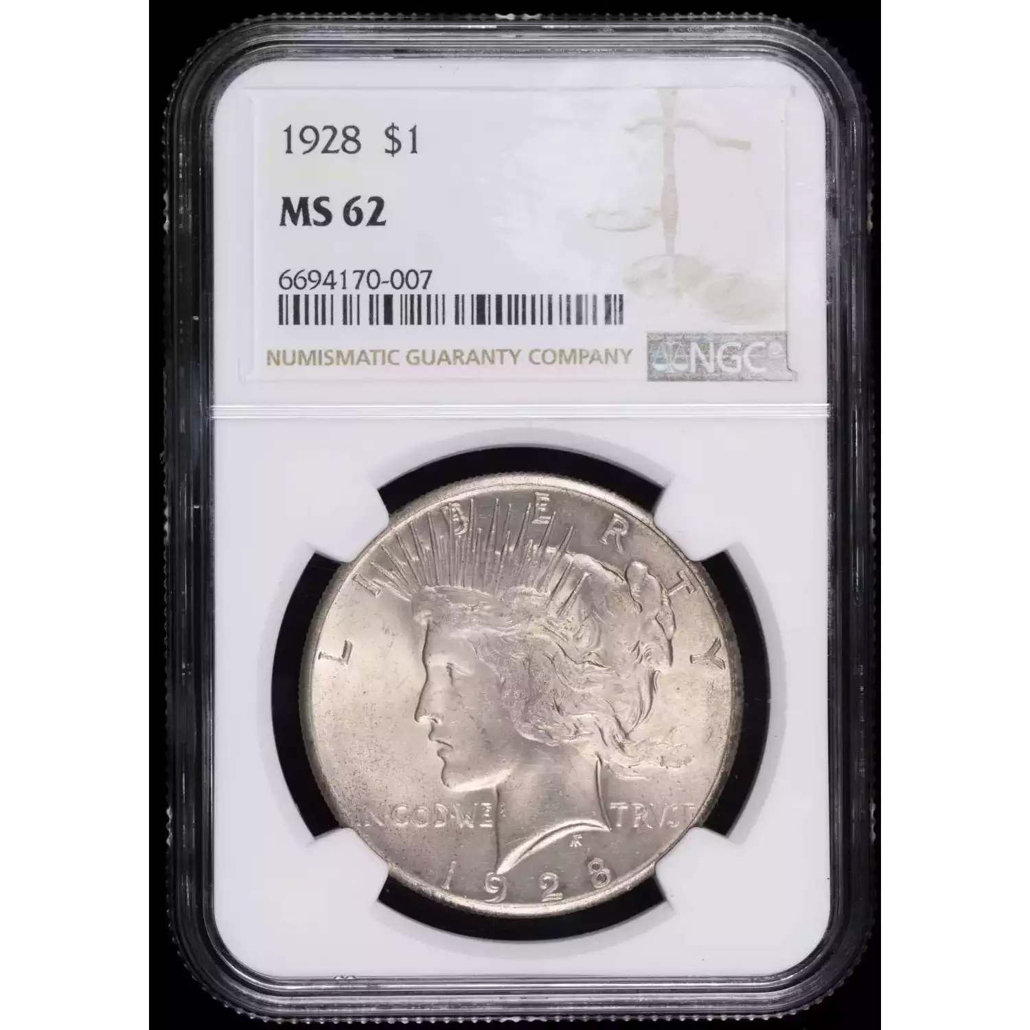 1928 Peace Silver Dollar NGC MS-62 - Hertel's Coins Inc.