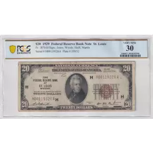 $20 1929 brown seal Small Federal Reserve Bank Notes 1870-H