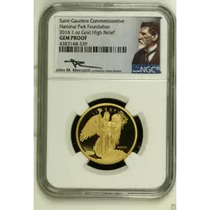 2016 Saint-Gaudens Commemorative 1oz Gold High Relief Coin National Park Medal NGC Gem Proof Mercanti