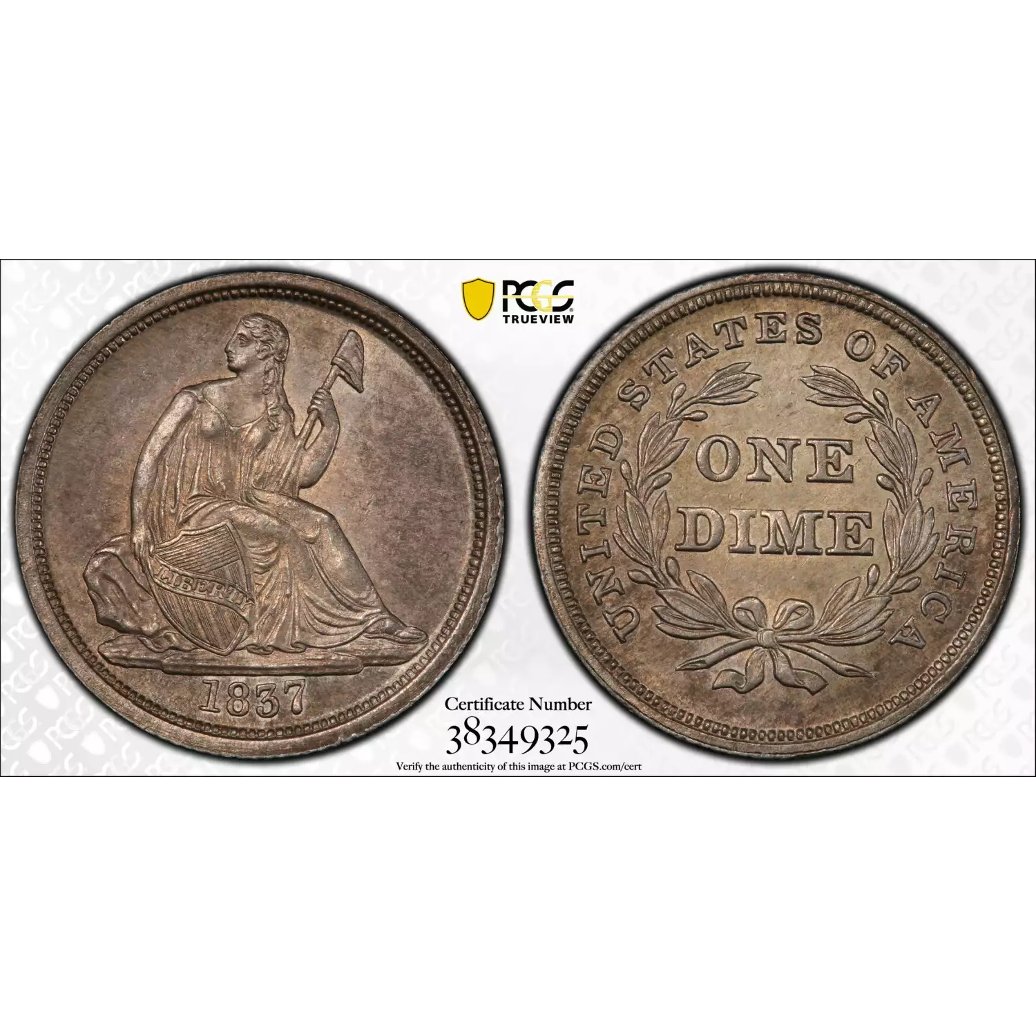 1837 PCGS MS-63 Seated, Large Date Liberty Seated Dime - Hertel's Coins ...