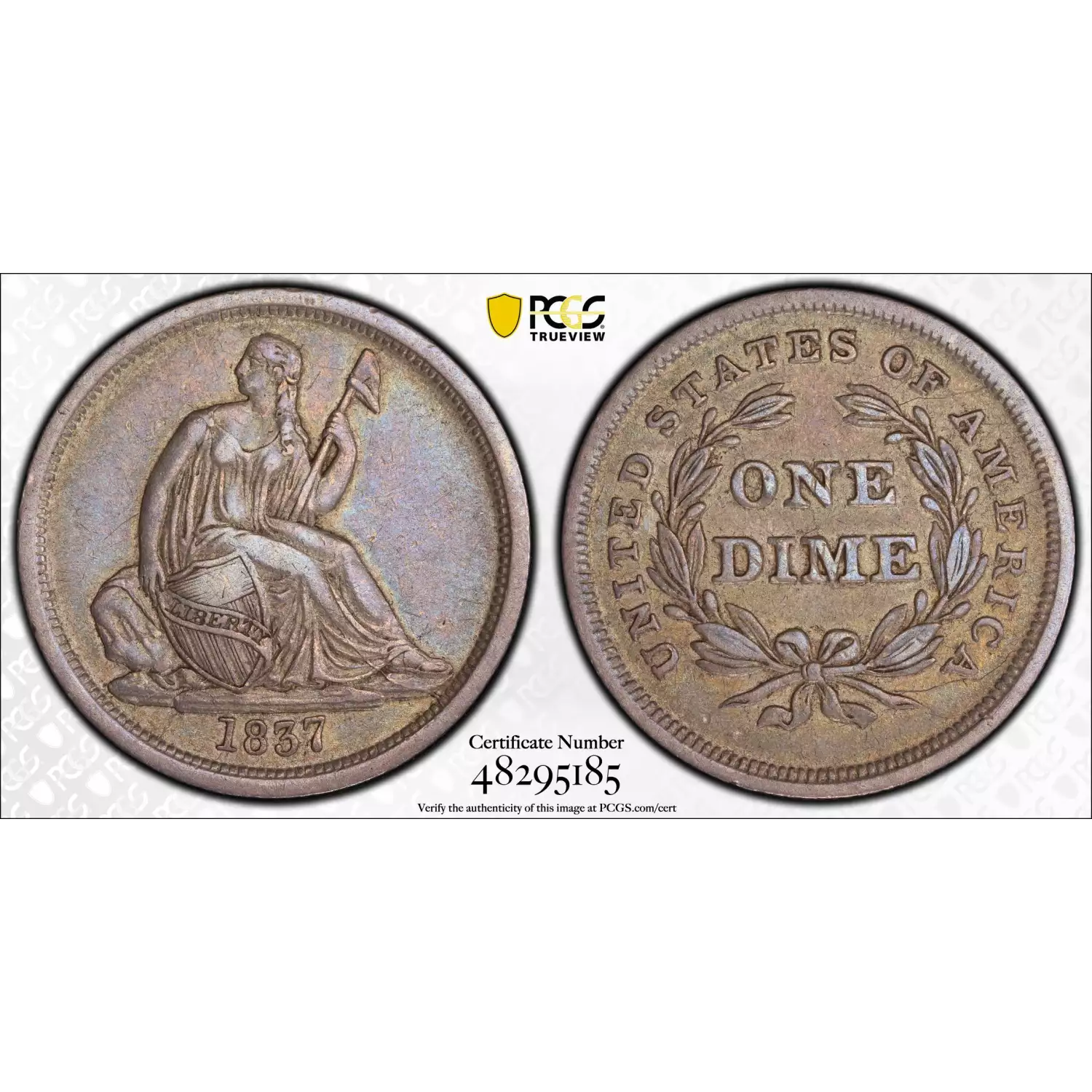 1837 Liberty Seated Dime PCGS VF-35 Seated, Large Date - Hertel's Coins ...